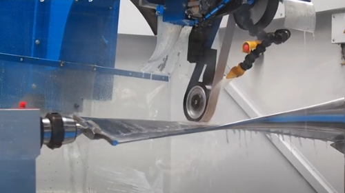 Diamond belts polishing turbine blade on IMM MTS automatic machine