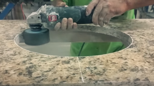 Drum polishing wheel works on granite sink cut out