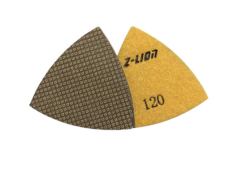 Electroplated triangle diamond polishing pads for grinding and polishing corners and edges