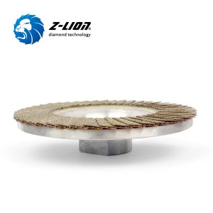 Z-LION อลูมิเนียม Backing Diamond Flap Cup Wheels เครื่องเจียร Diamond Flap Disc สำหรับการขัดแก้ว